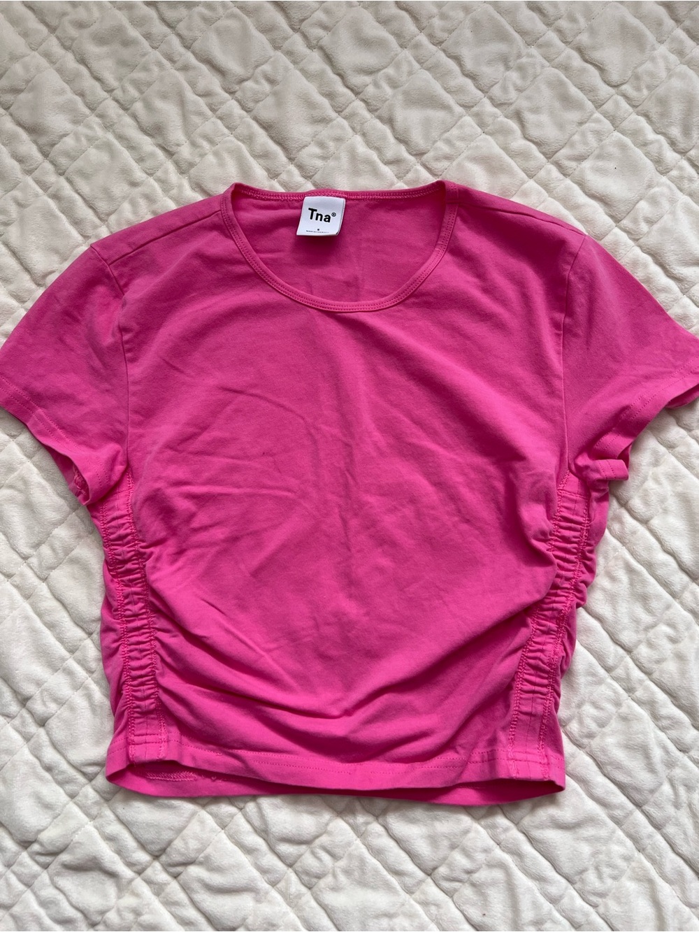 TNA Hot Pink Ruched Crop Tee